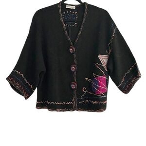 Parkhurst Black Multicolored Cardigan Sweater Size Small / Medium New with tags